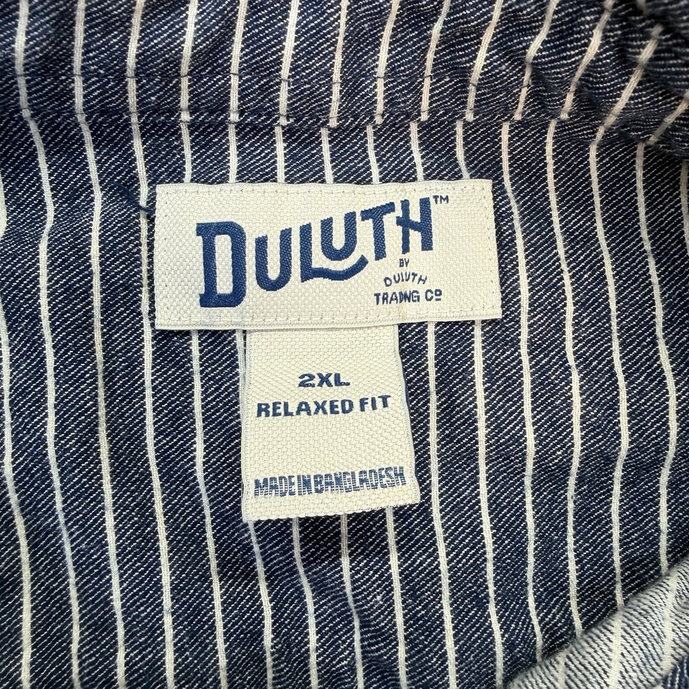 Duluth Trading Mens 2XL Relaxed Fit Striped Long Sleeve Button Shirt Blue Work - Picture 3 of 7